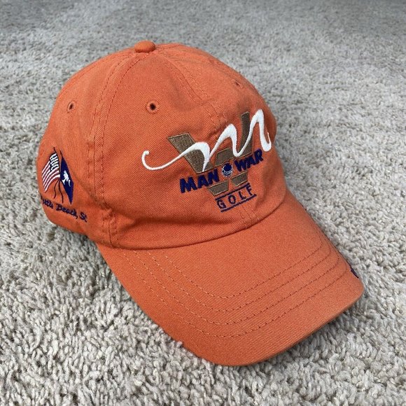American Dry Goods Man Of War Golf Hat Myrtle Beach Orange OSFA Strapback Cap - Picture 1 of 10